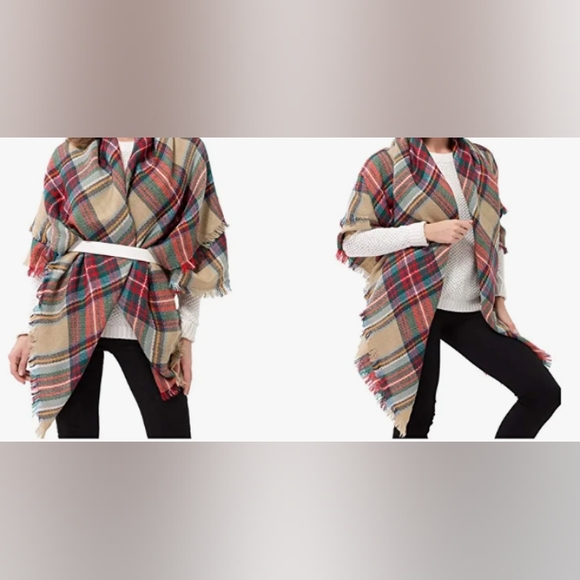 Women's Hobby Lobby Brown Plaid Blanket Scarf Size 56"x56" - Picture 3 of 9